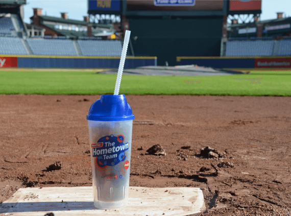 RaceTrac special slushie cup in a baseball field