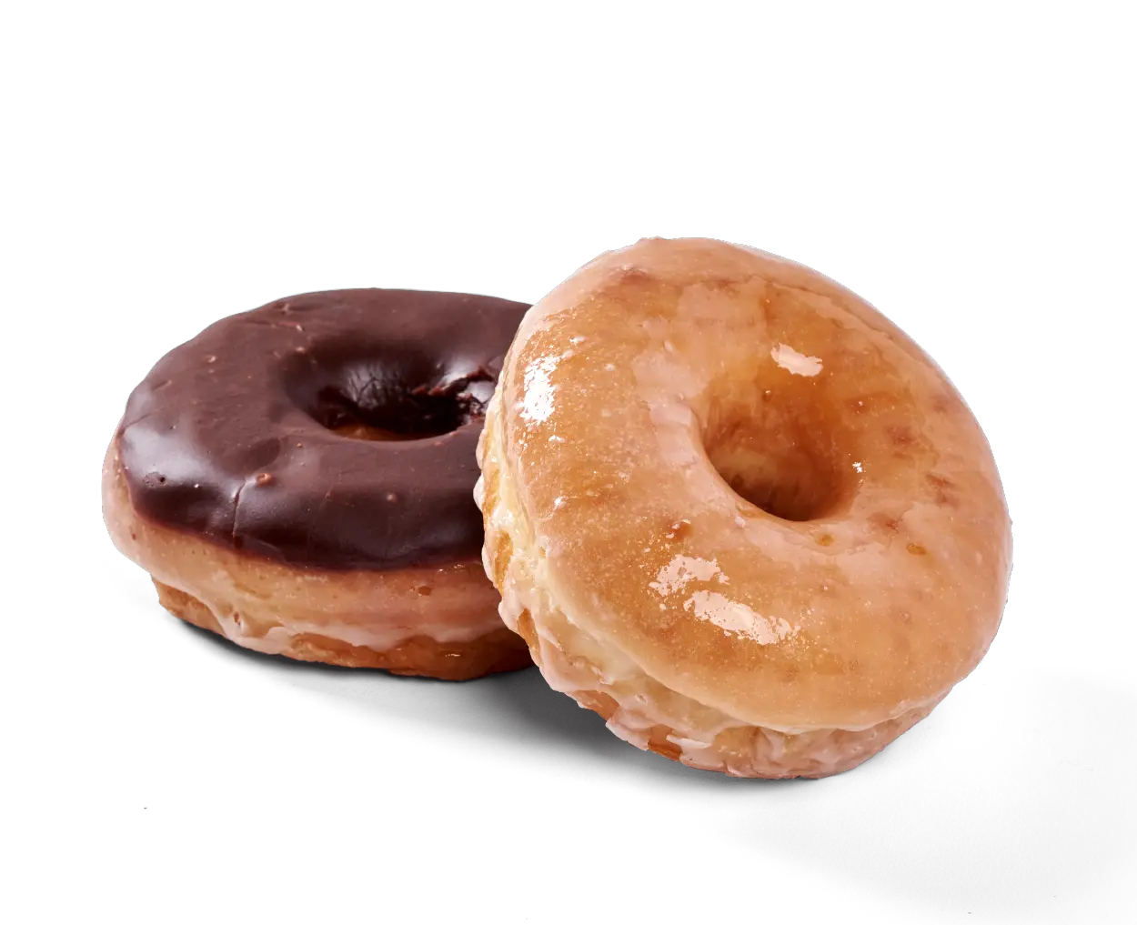 a plain and chocolate glazed doughnut