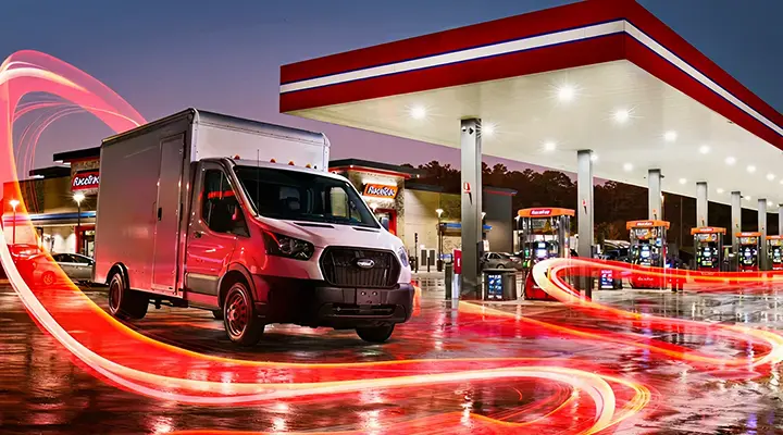 Box truck in front of RaceTrac gas station