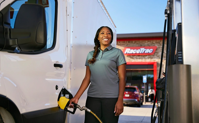 Woman fueling a box truck at RaceTrac