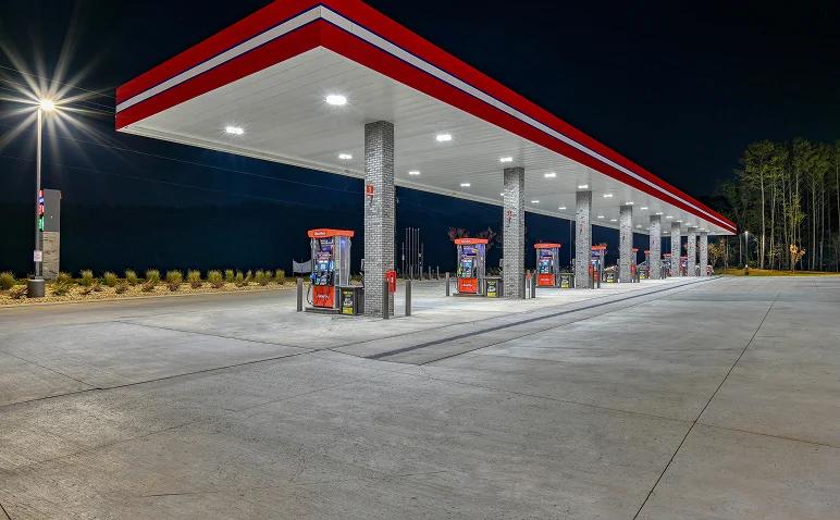 RaceTrac gas canopy at night
