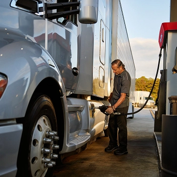 Man fueling a semi truck at RaceTrac
