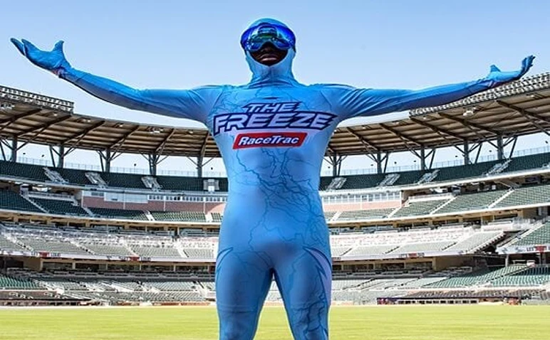 RaceTrac's Freeze mascot in the Brave's stadium