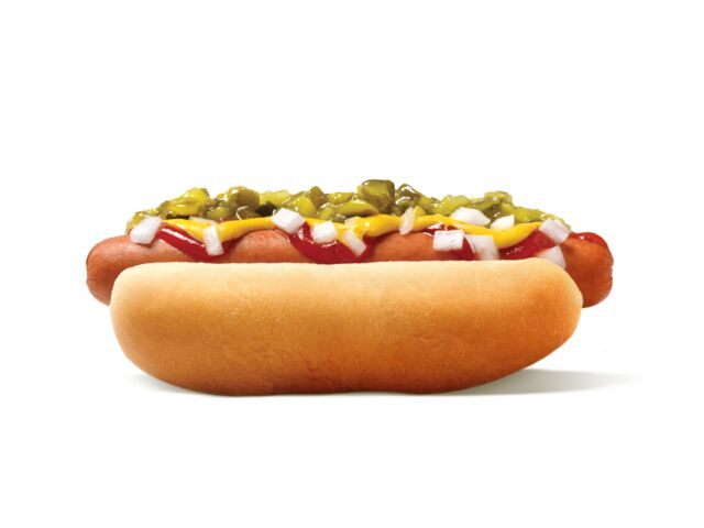 RaceTrac hot dog with ketchup, mustard, onion, and relish 