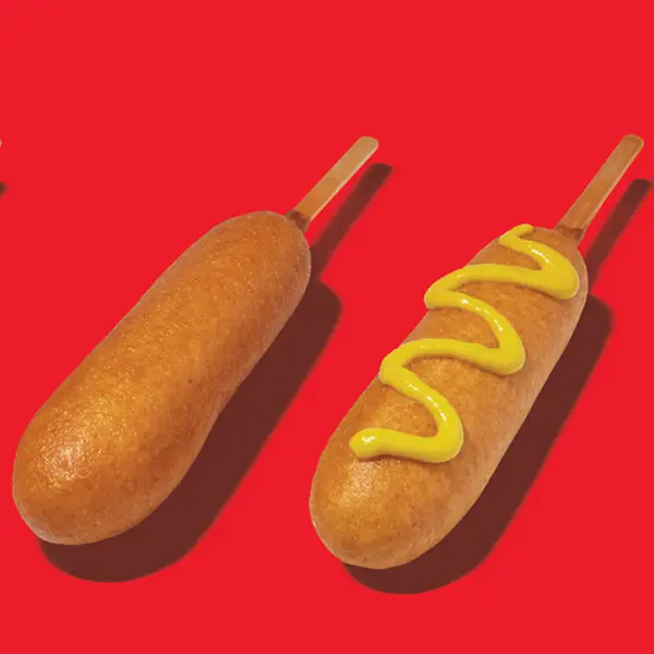 Plain corn dog and mustard corn dog