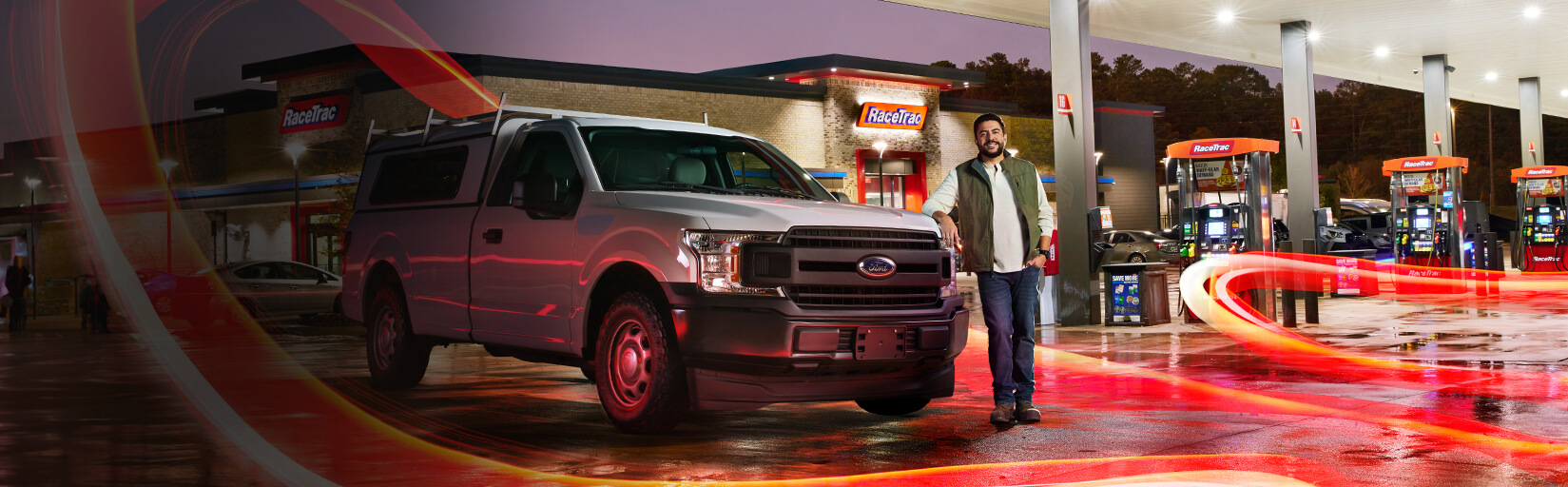 Ford pick up truck at gas station