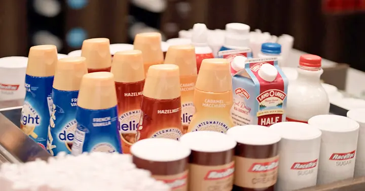 RaceTrac coffee bar featuring creamers and sugar