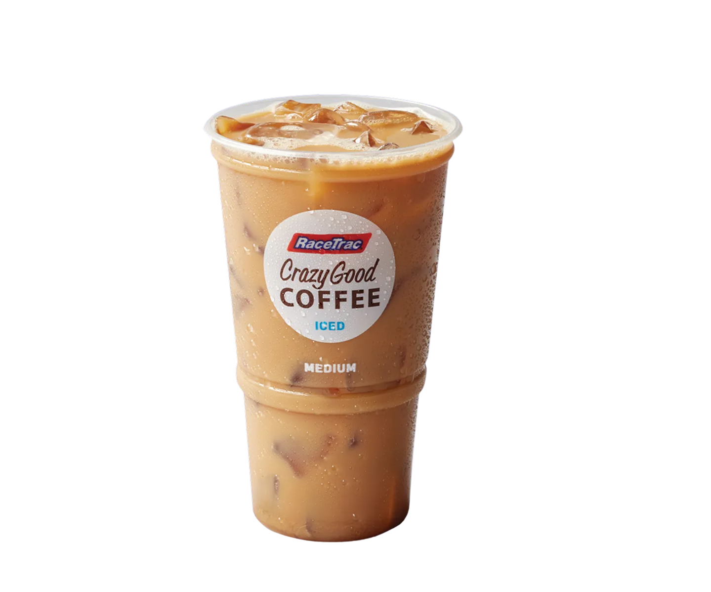 Iced coffee with milk in a medium RaceTrac cup.